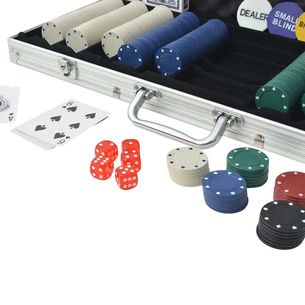 Poker Set 500 Chips Casino Dice Cards Buttons Aluminium Case Game Night