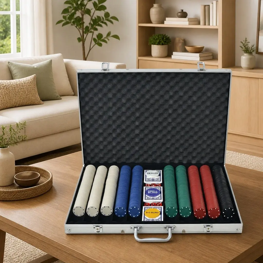 Poker Set with 1000 Chips Casino Dice Cards Buttons Aluminium Case