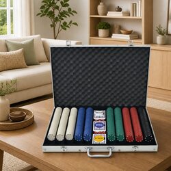 Detailed Poker Set: 1000 Chips and Accessories