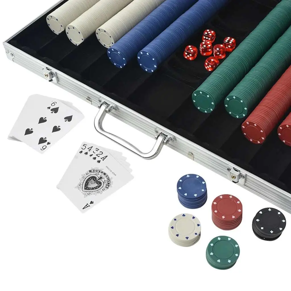 Poker Set with 1000 Chips Casino Dice Cards Buttons Aluminium Case