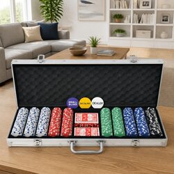 Complete Poker Set: 500 Chips, Cards, and Dice