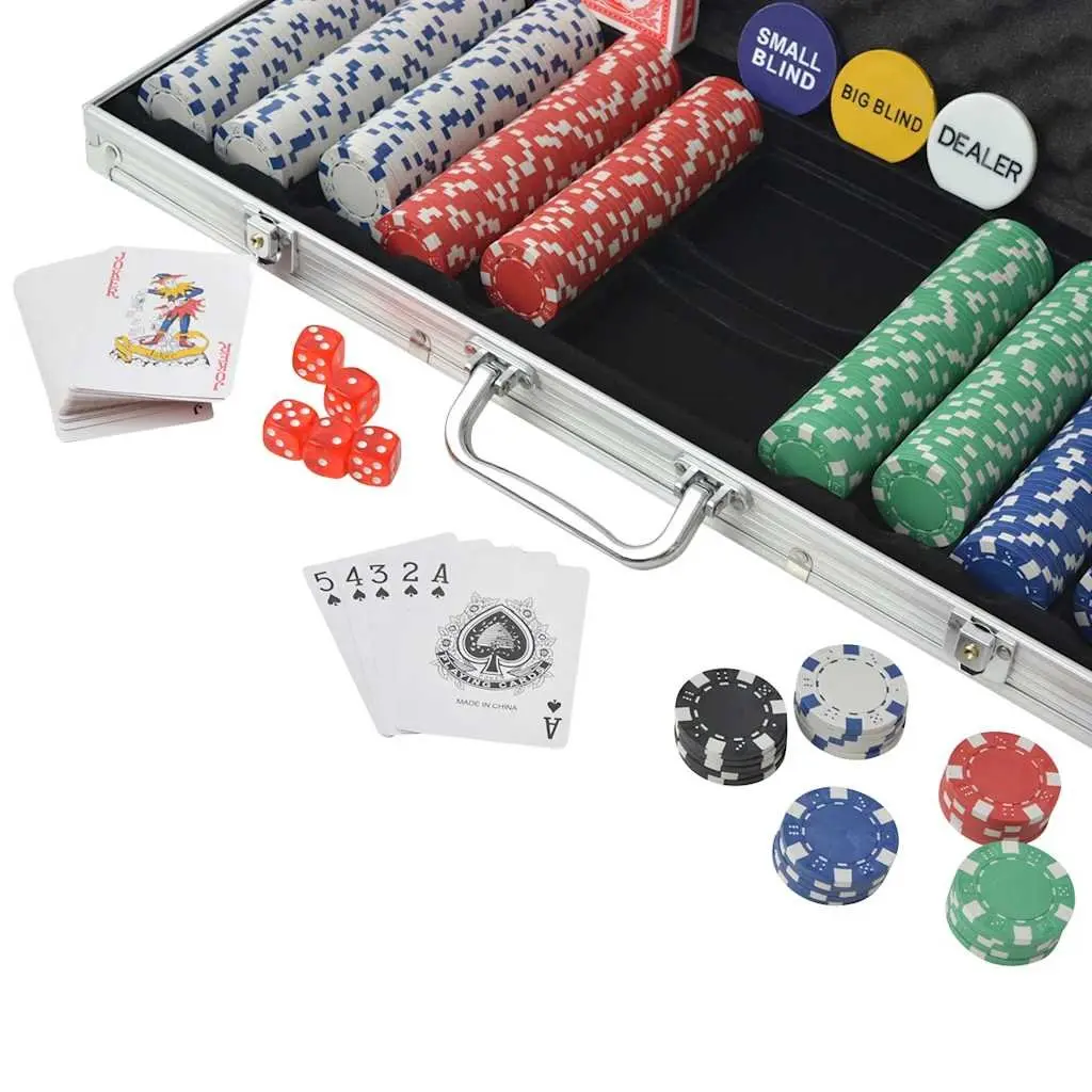 Poker Set 500 Chips Casino Cards Dice Buttons Aluminium Case Game