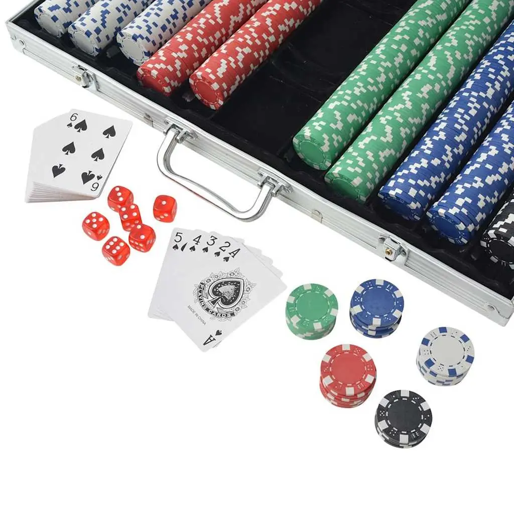 Poker Set 1000 Chips Casino Dice Cards Buttons Gaming Aluminium Case