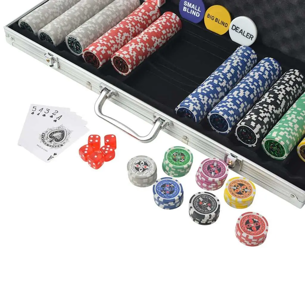 Poker Set 500 Laser Chips Aluminium Case Casino Dice Playing Cards Buttons
