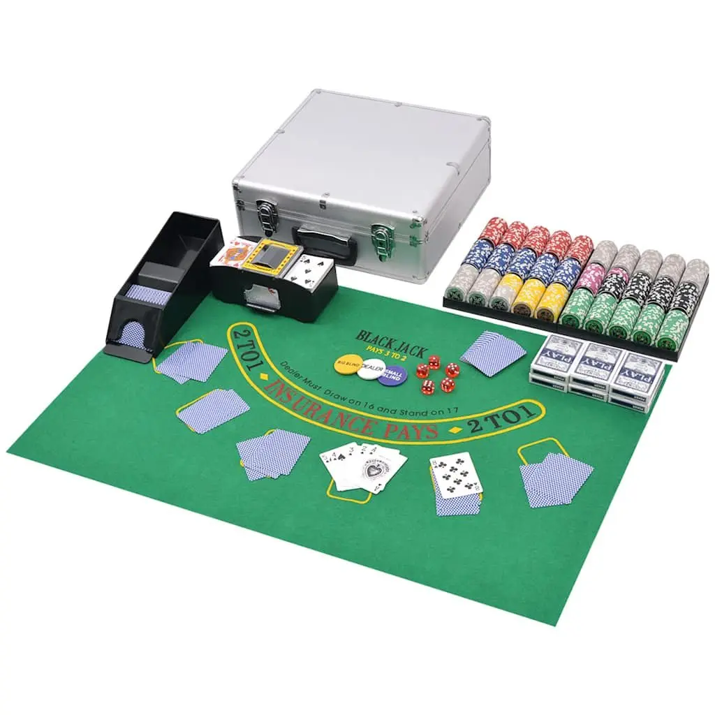 Poker Blackjack Gaming Set 600 Laser Chips Cards Dice Aluminium Case