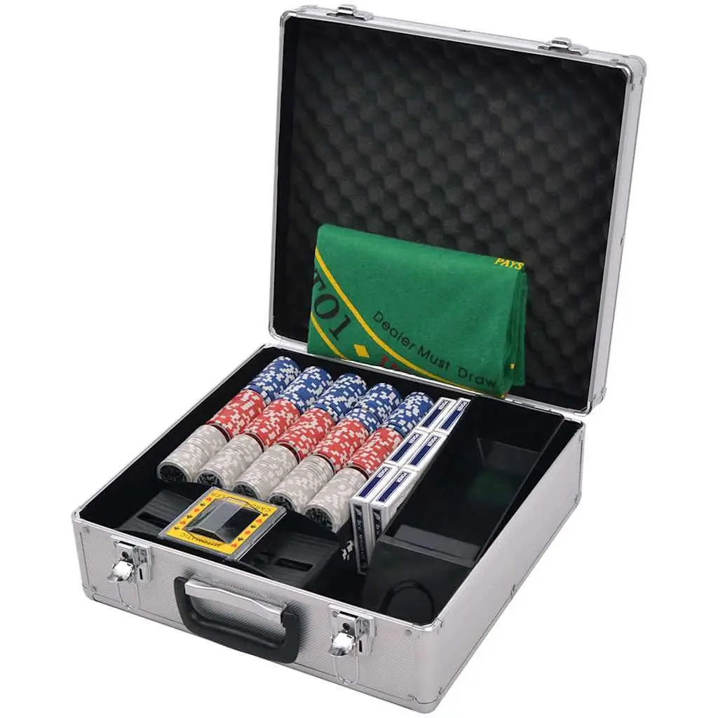 Poker Blackjack Gaming Set 600 Laser Chips Cards Dice Aluminium Case