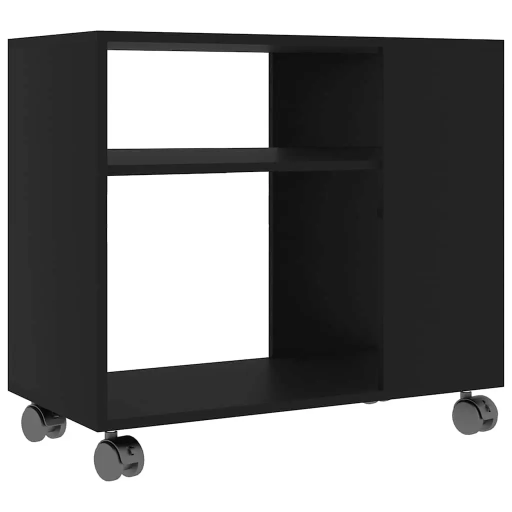 Black Accent Side Table with Wheels