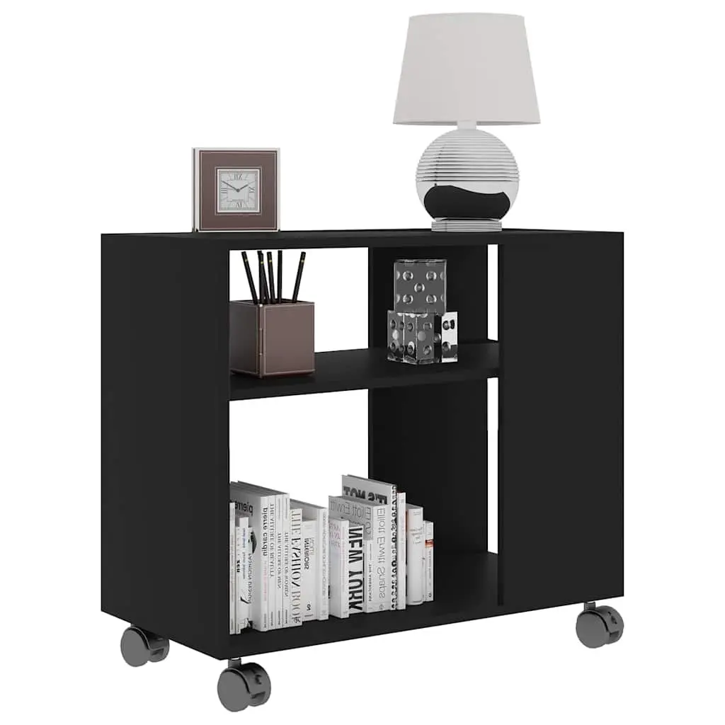 Black Accent Side Table with Wheels