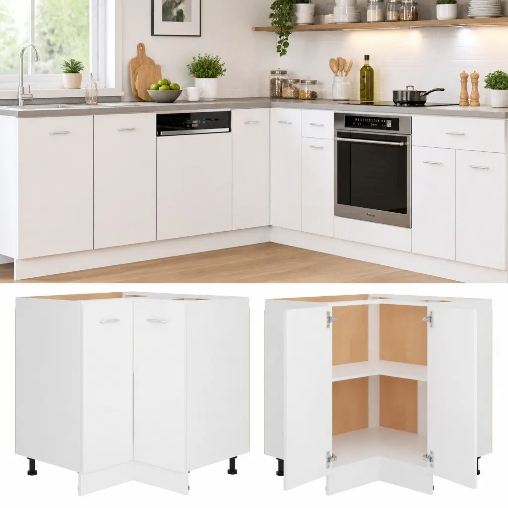 Corner Bottom Cabinet Kitchen Storage White Engineered Wood 75.5x75.5x81.5cm