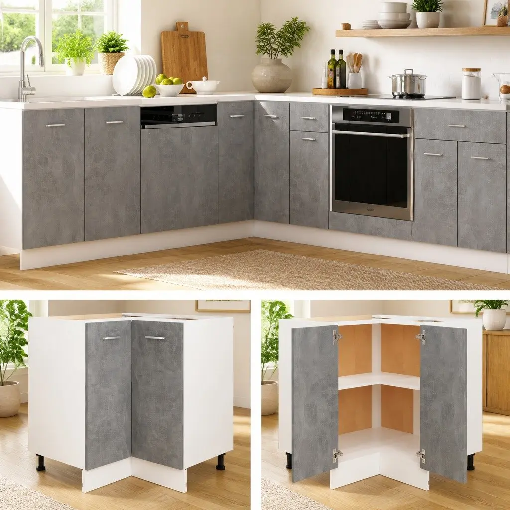 Grey Corner Bottom Kitchen Cabinet
