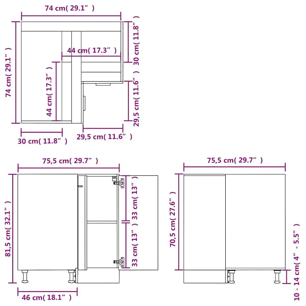 Grey Corner Bottom Kitchen Cabinet