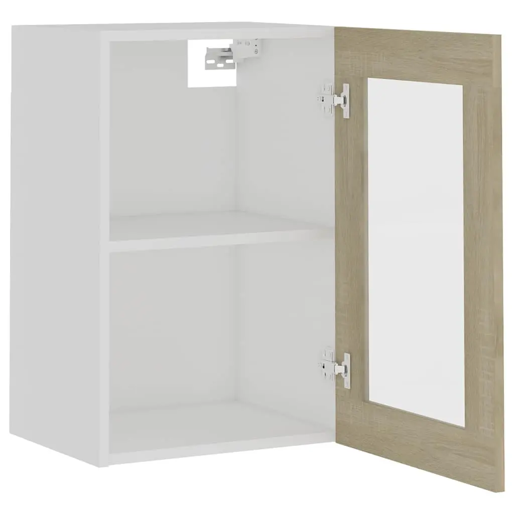 Hanging Glass Cabinet Kitchen Storage Organizer Brown Shelves Engineered Wood