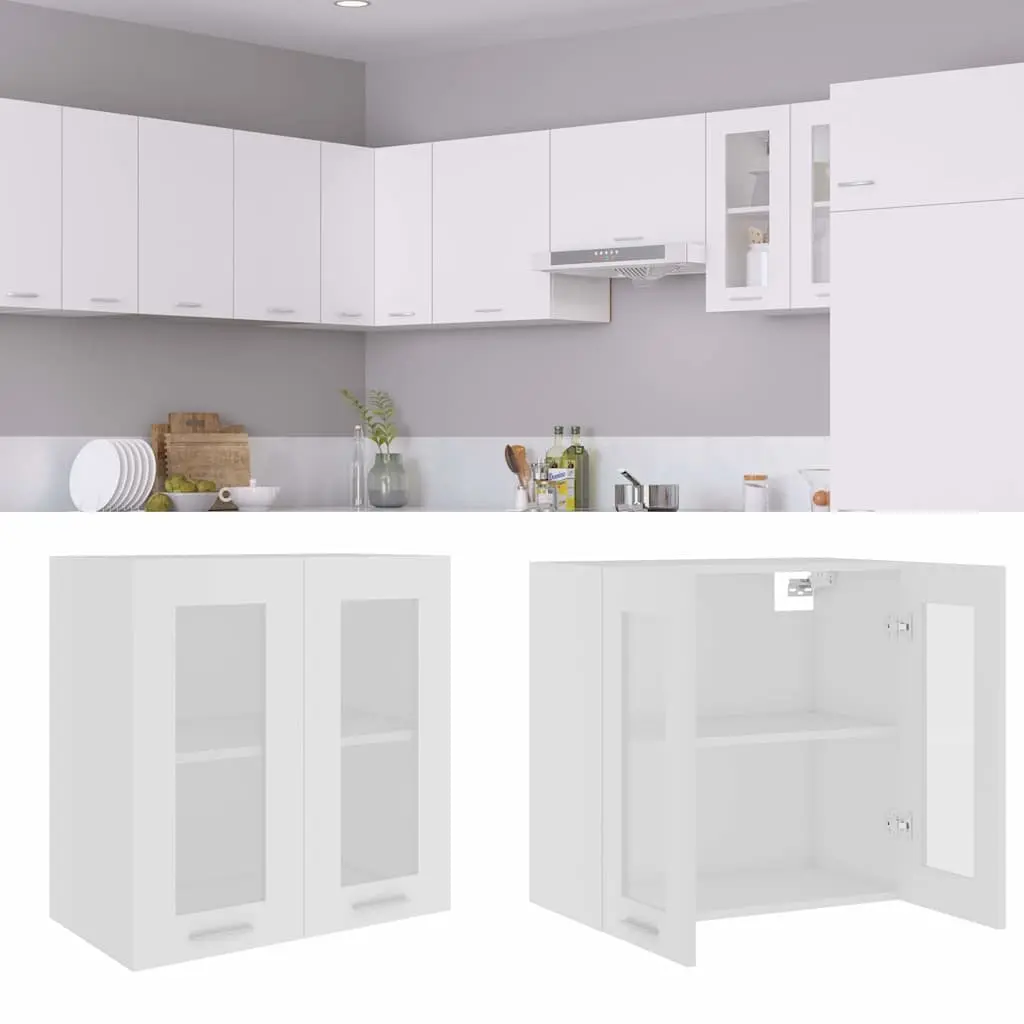 Wall-Mounted Glass Cabinet Storage for Kitchen 60x31x60cm White with Two Shelves