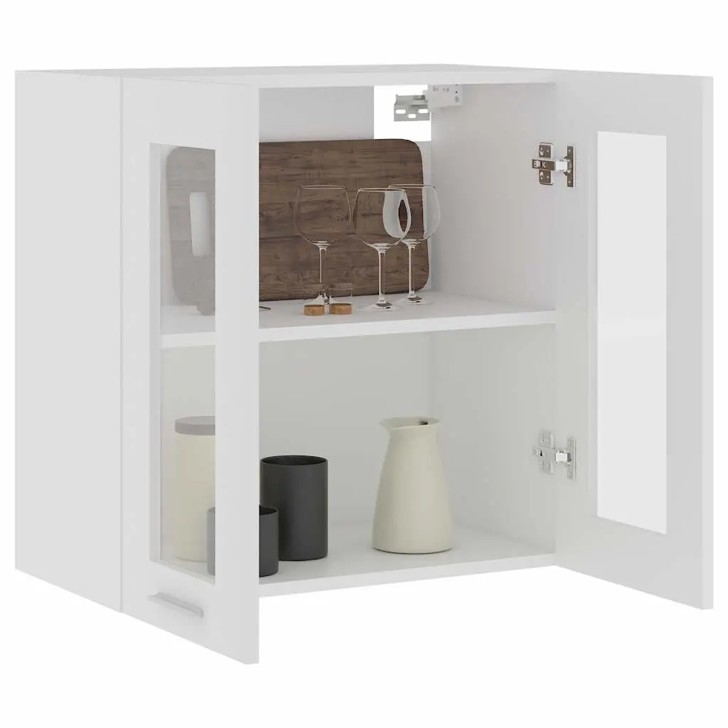 Wall-Mounted Glass Cabinet Storage for Kitchen 60x31x60cm White with Two Shelves