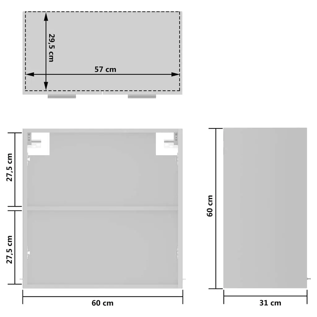 Wall-Mounted Glass Cabinet Storage for Kitchen 60x31x60cm White with Two Shelves