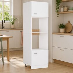White Microwave Cabinet: 60 x 57 x 207 cm with 4 Shelves