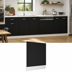 Dishwasher Panel Kitchen Cabinet Front Cover Black Engineered Wood 59.5x67cm