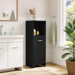 Bathroom Cabinet Black 30x30x95 cm Storage Cupboard with Door Compartments