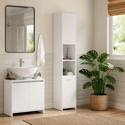 Bathroom Cabinet Specifications: White 30x30x183.5 cm Storage Unit