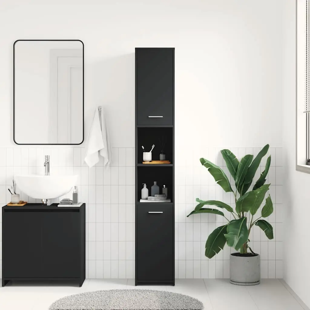 Bathroom Storage Cabinet Black 30x30x183.5cm Vanity Unit Cupboard Shelving