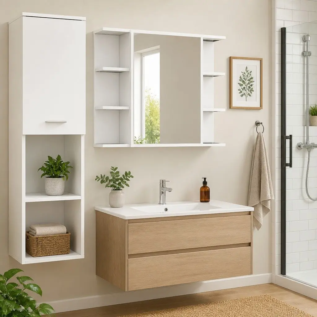 Engineered Wood Wall-Mounted Bathroom Mirror Cabinet