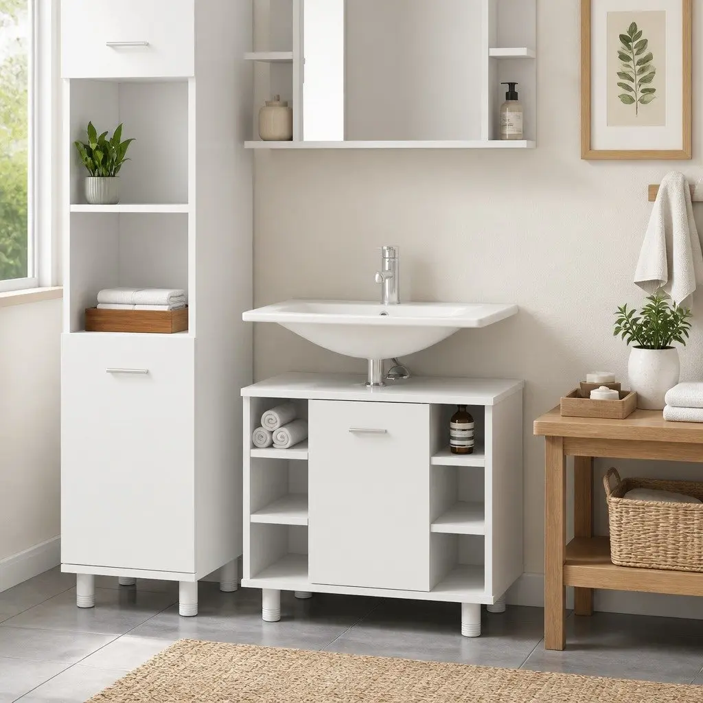 Engineered Wood Bathroom Cabinet, 60W x 32D x 53.5H cm
