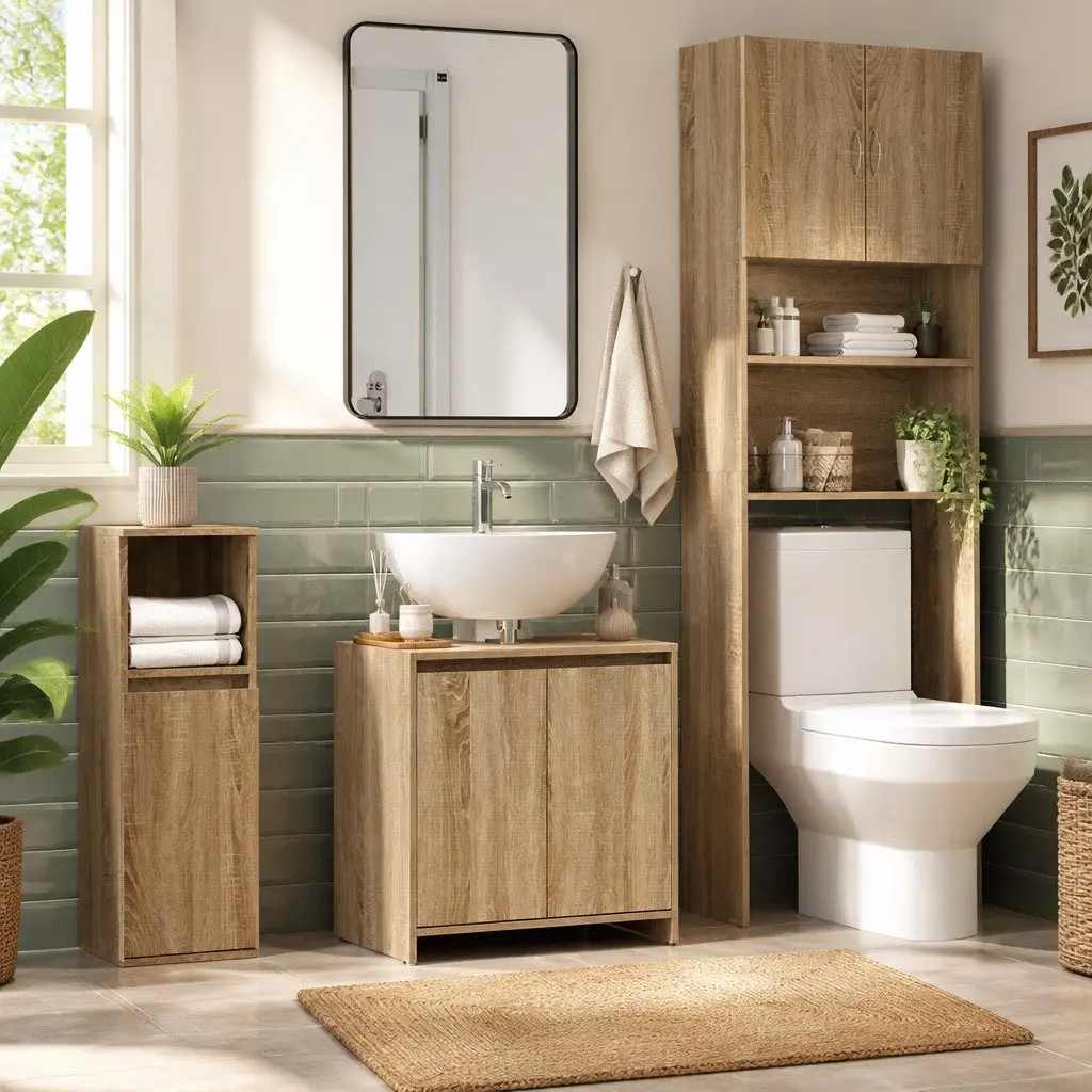 Bathroom Cabinet Brown Engineered Wood Storage Cupboard with Doors 60 x 33 x 61 cm
