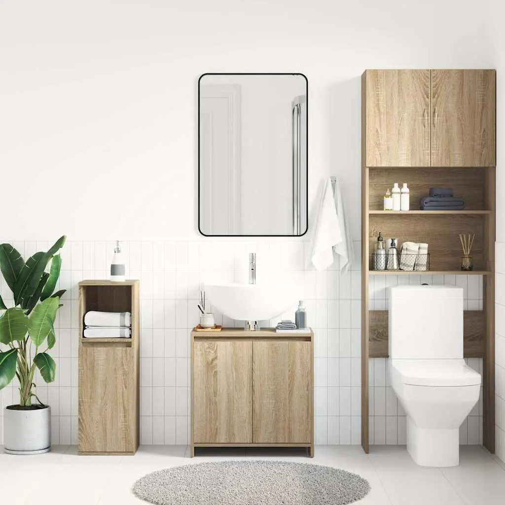 Bathroom Cabinet Brown Engineered Wood Storage Cupboard with Doors 60 x 33 x 61 cm