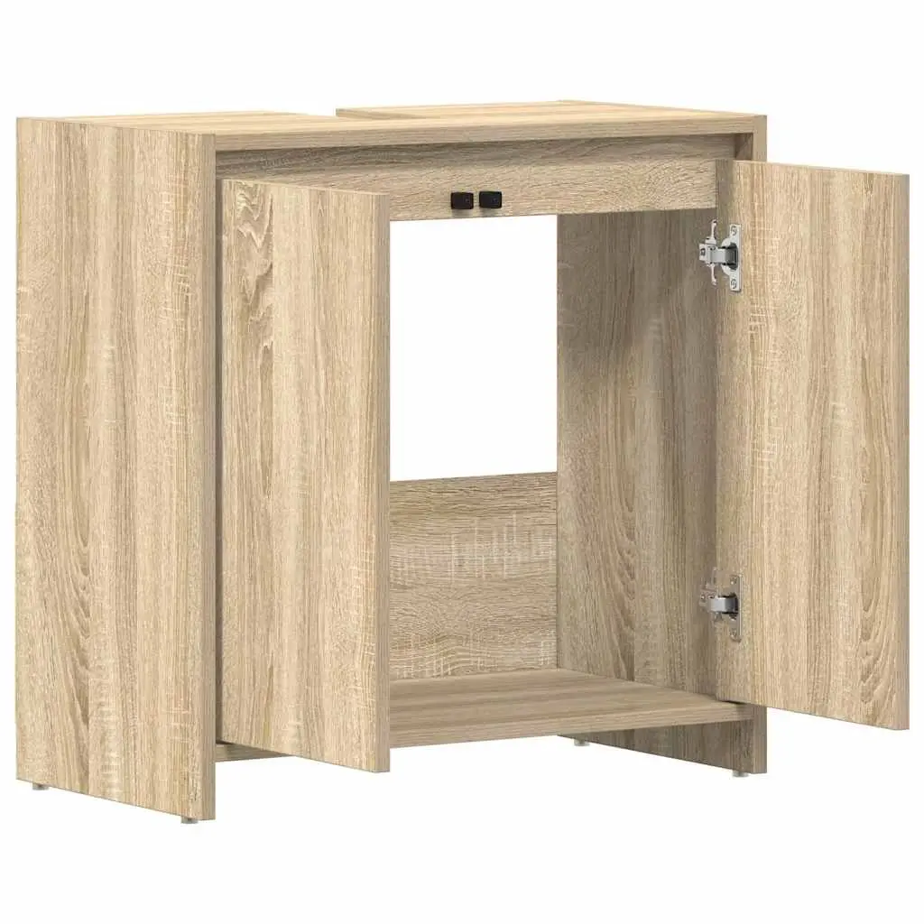 Bathroom Cabinet Brown Engineered Wood Storage Cupboard with Doors 60 x 33 x 61 cm