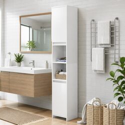 White Engineered Wood Bathroom Cabinet - 30 x 30 x 183.5 cm