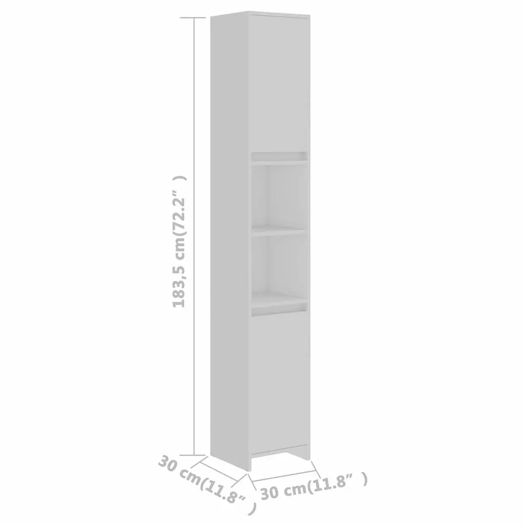 Bathroom Cabinet White Storage 6 Compartments 2 Doors Engineered Wood Cupboard 30 x 30 x 1835 cm