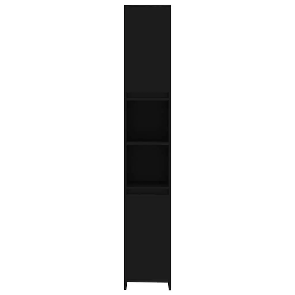 Black Bathroom Cabinet Engineered Wood 30x30x183.5cm 6 Compartments 2 Doors