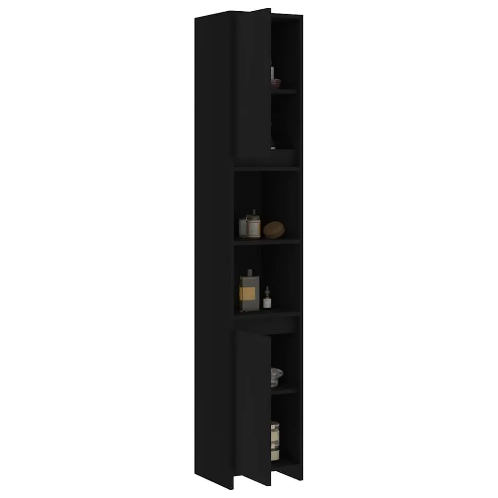 Black Bathroom Cabinet Engineered Wood 30x30x183.5cm 6 Compartments 2 Doors