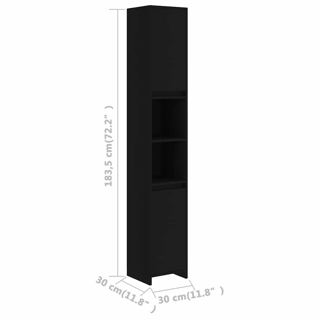 Black Bathroom Cabinet Engineered Wood 30x30x183.5cm 6 Compartments 2 Doors