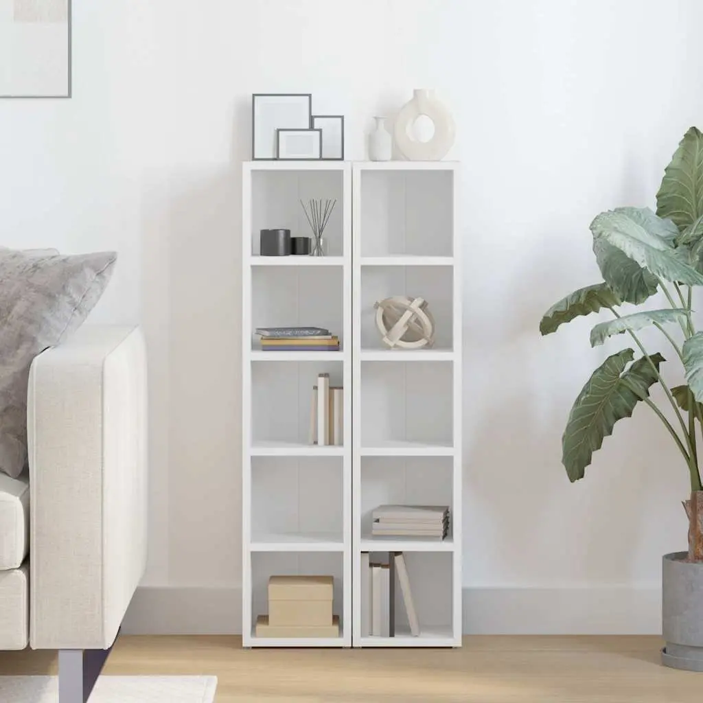 CD Storage Cabinet 2 Piece White Media Organizer Tall Slim for Living Room Bedroom Office