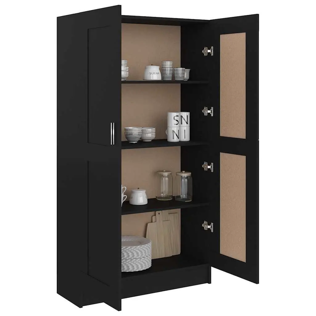 Book Cabinet Black Engineered Wood Storage Shelving Unit with Doors Compartments