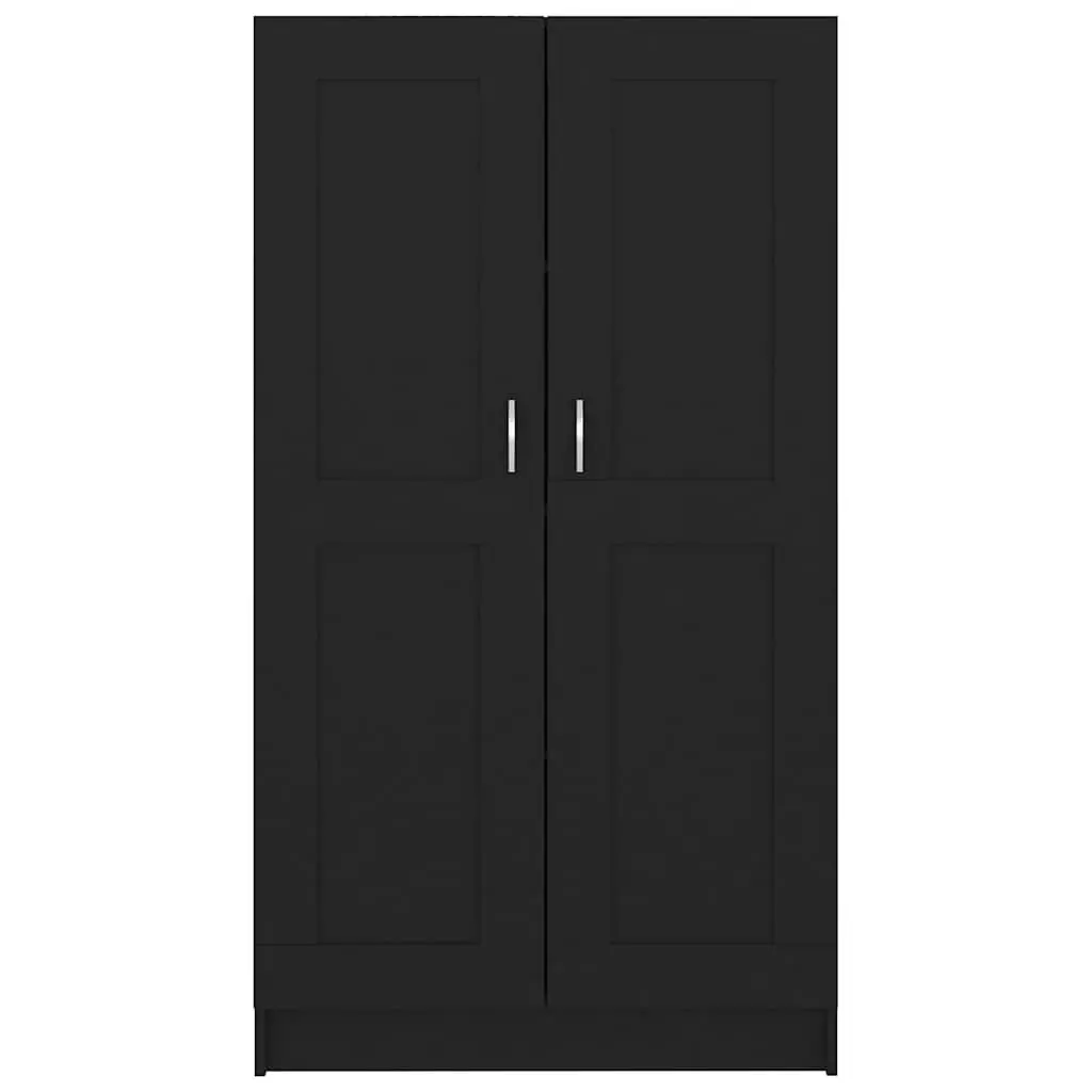 Book Cabinet Black Engineered Wood Storage Shelving Unit with Doors Compartments