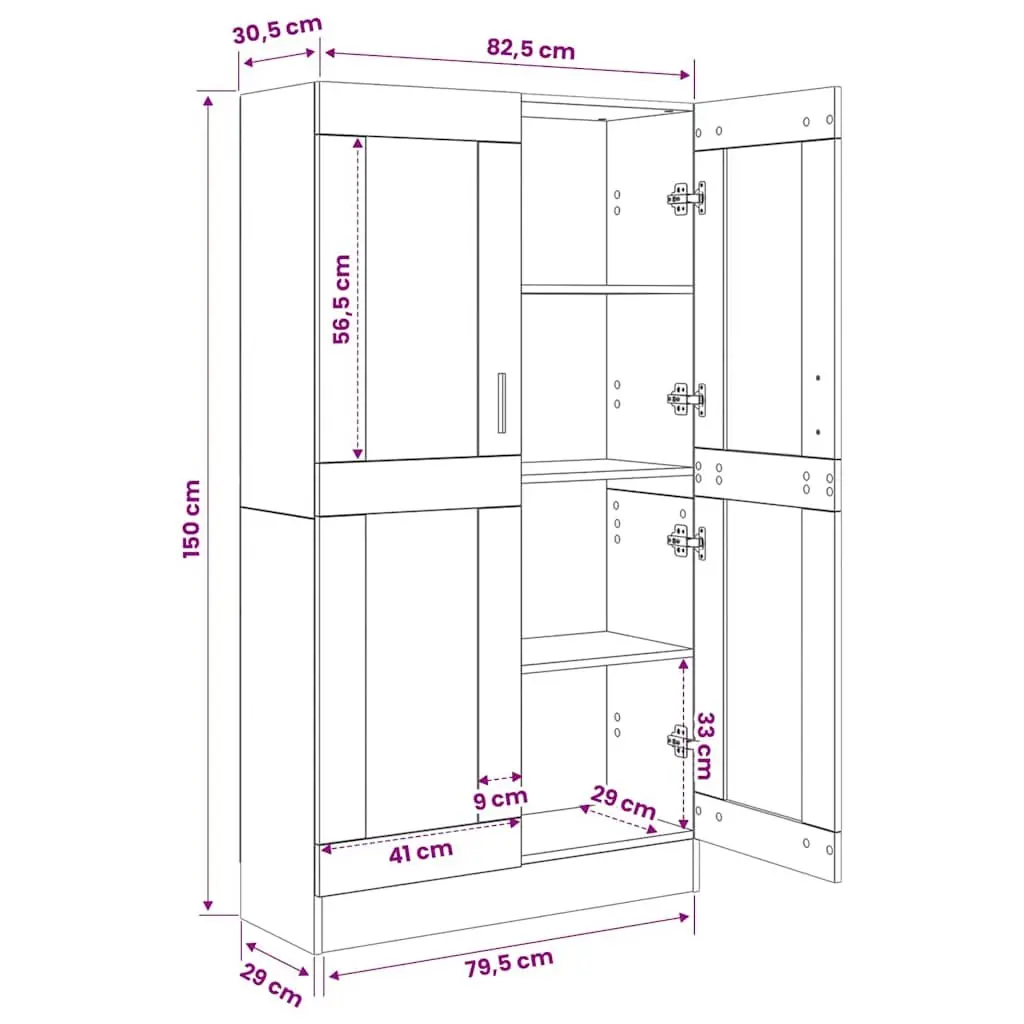 Book Cabinet with Doors and Shelves 82.5x30.5x150 cm Brown Standing Storage Unit