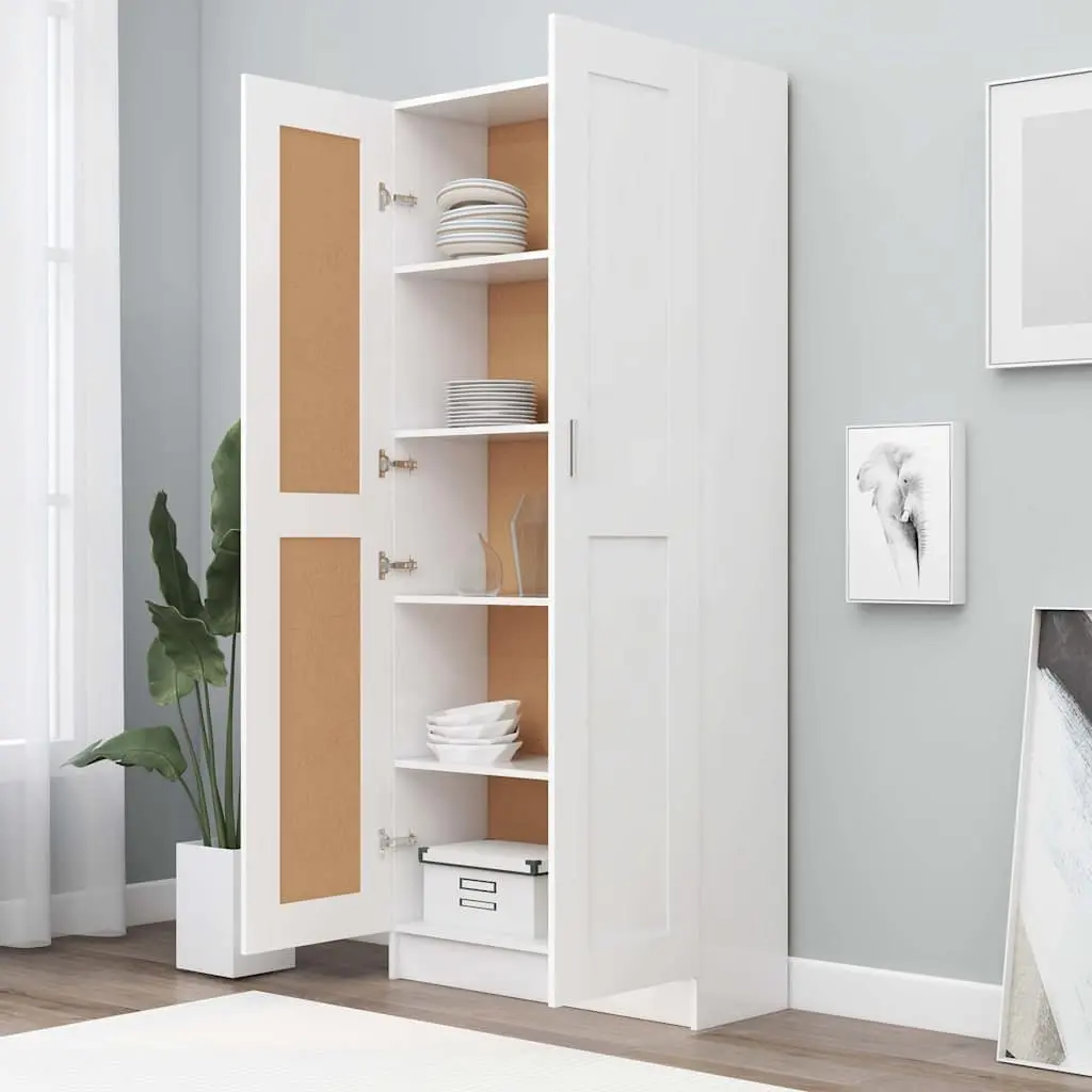 Book Cabinet White Bookcase 5 Compartments 2 Doors Storage Shelf Home Office