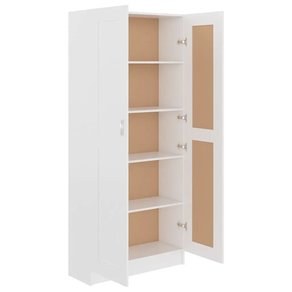 Book Cabinet White Bookcase 5 Compartments 2 Doors Storage Shelf Home Office