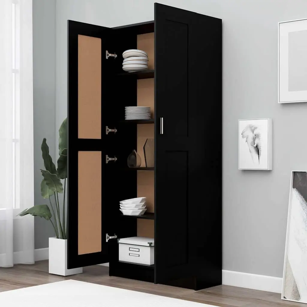 Book Cabinet for Living Room Bedroom Home Office Black 82.5x30.5x185.5 cm 5 Compartments 2 Doors