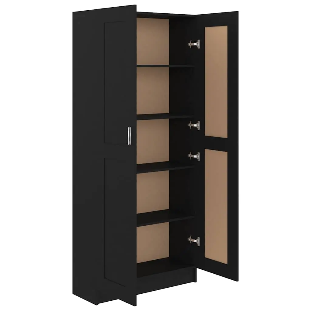 Book Cabinet for Living Room Bedroom Home Office Black 82.5x30.5x185.5 cm 5 Compartments 2 Doors