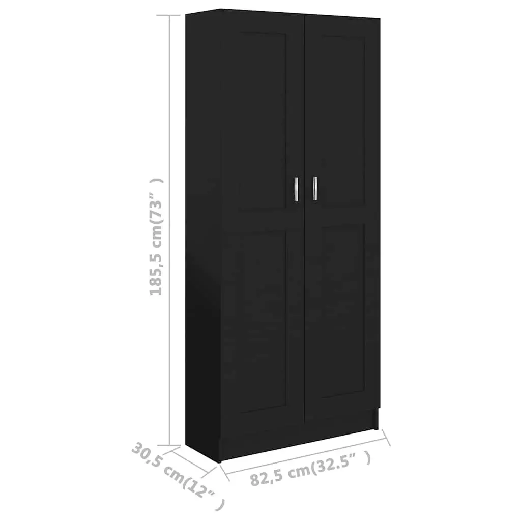 Book Cabinet for Living Room Bedroom Home Office Black 82.5x30.5x185.5 cm 5 Compartments 2 Doors