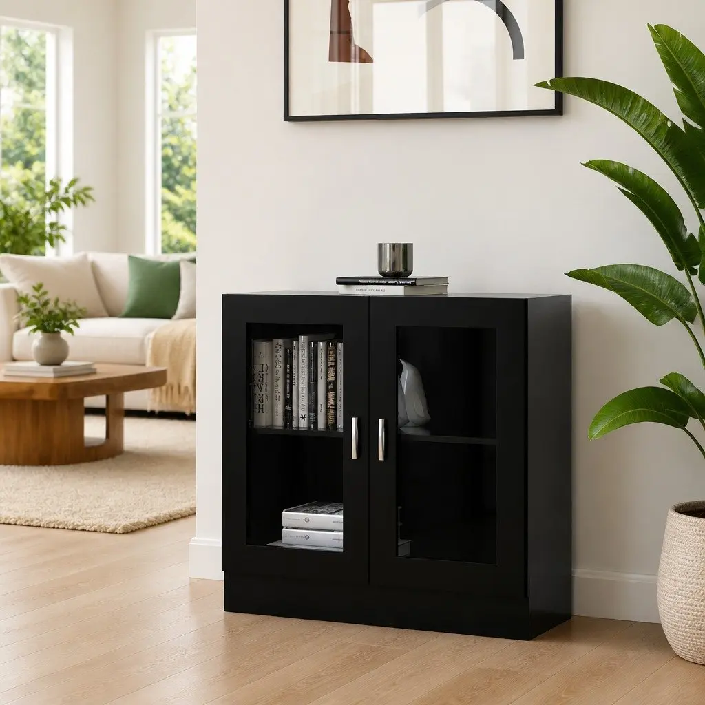 Display Cabinet Black Living Room 82.5x30.5x80cm Engineered Wood Bookshelf Storage Shelving