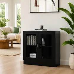 Black Display Cabinet - 82.5x30.5x80cm, Engineered Wood