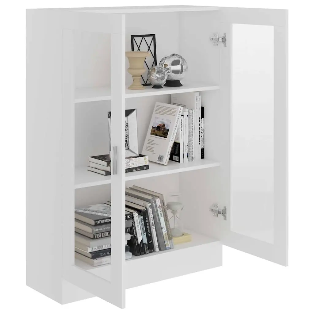Vitrine Cabinet White Engineered Wood Bookcase Display Storage Shelving Unit