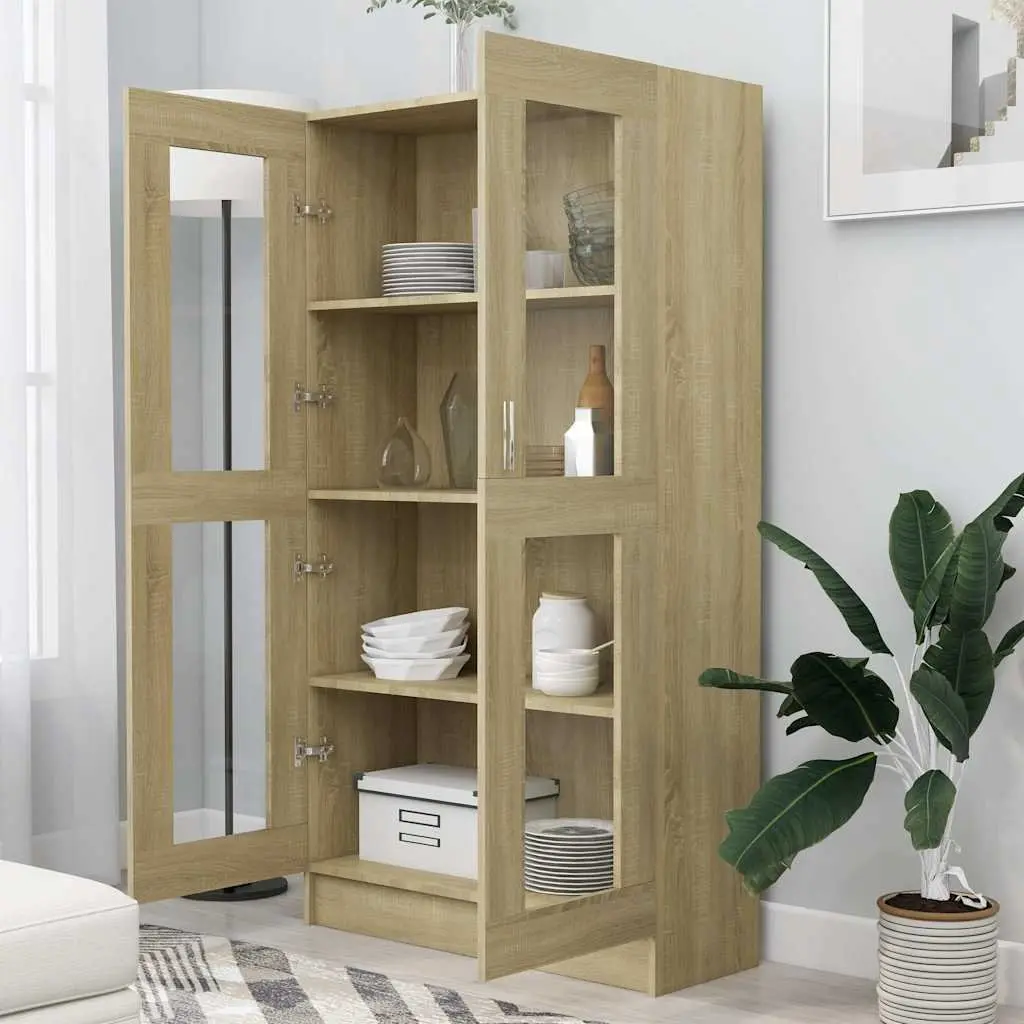 Vitrine Display Cabinet 82.5x30.5x150cm Brown Engineered Wood Bookcase Storage