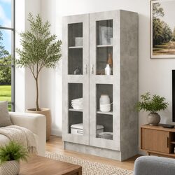 Grey Vitrine Cabinet Specifications: 4 Compartments, 2 Doors