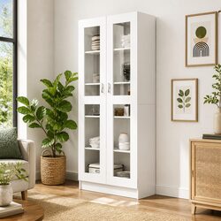 Dimensions and Details of White Vitrine Cabinet 82.5x30.5x185 cm