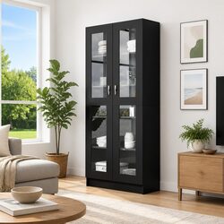 Vitrine Cabinet Specifications: 82.5x30.5x185cm Black